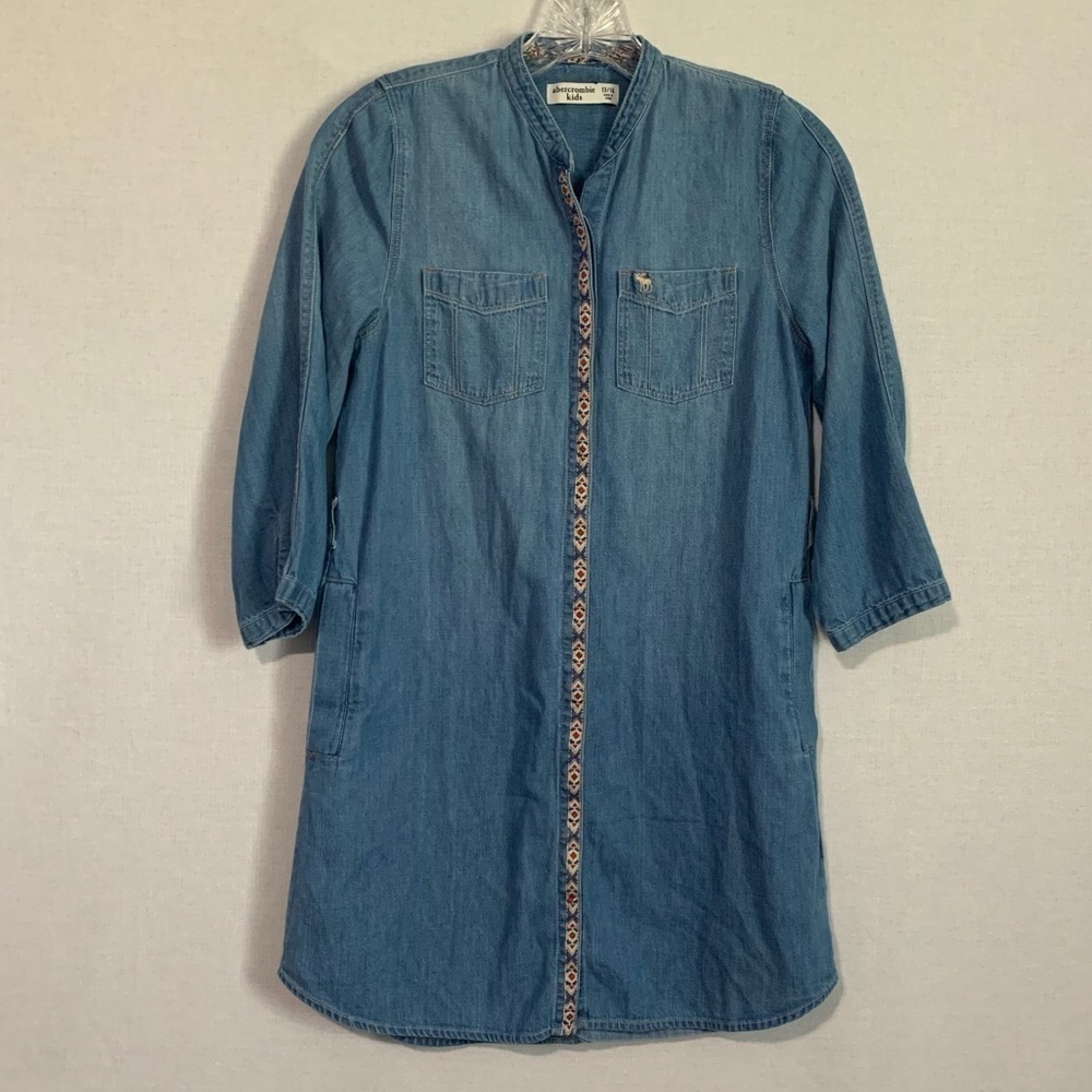 Abercrombie Kids Size 13/14 Girls Denim Western Trim Button Up Dress/Tunic